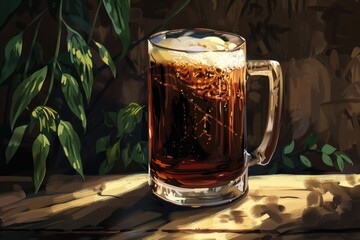 Poster - A glass of beer on a rustic wooden table. Perfect for bar or restaurant menus