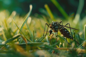 Aufkleber - A mosquito resting in the grass. Suitable for nature or insect-themed designs