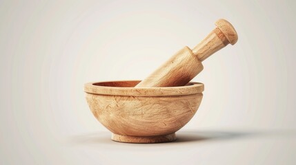 Poster - Wooden mortar and pestle in a bowl, useful for cooking recipes
