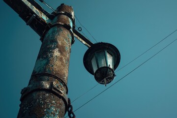 Poster - Street light on pole against blue sky, suitable for urban concepts