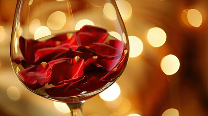 A romantic touch is added with red rose petals elegantly placed in a wine glass making it a delightful greeting card idea for Valentine s Day or a birthday celebration