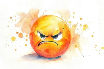 Poster - An orange with a sad face drawn in watercolor. Suitable for various design projects