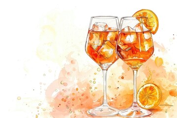 Poster - Two glasses of wine with orange slices on the side. Perfect for summer parties