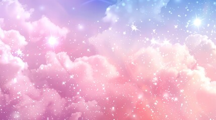 Poster -  pink and blue hues tinting the edges of the clouds, stars scattered amidst