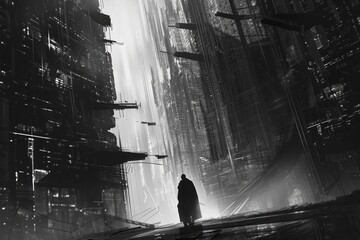 Aufkleber - A man standing in a city at night. Suitable for urban lifestyle concepts