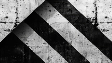 Wall Mural -   A black-and-white image of a concrete wall featuring diagonal designs at its bottom
