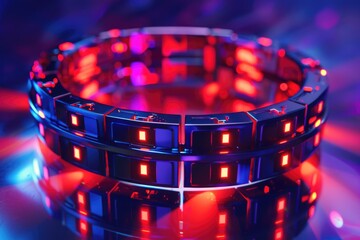 Poster - Close up of a bracelet with red and blue lights, suitable for technology or fashion concepts