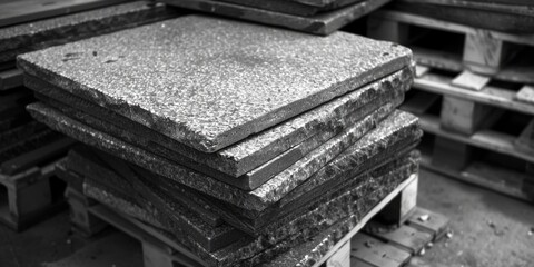 Poster - A pile of concrete blocks stacked on top of each other. Suitable for construction and industrial concepts