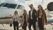 © Fotograf - Group of people walking towards a private jet. Ideal for travel and luxury concepts