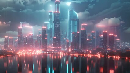 Aufkleber - A bustling city with numerous towering buildings creating a dense urban skyline.