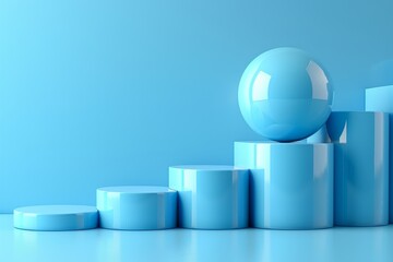 Poster - A soothing image of a reflective blue sphere on organized cylindrical structures with a light blue backdrop