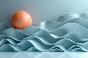 Poster - A serene image capturing a textured sphere poised on the crest of a gentle, wavy backdrop