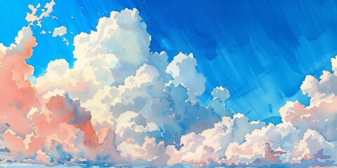 Wall Mural - Serenity Now: Calming Blue Sky with White Clouds Generative AI