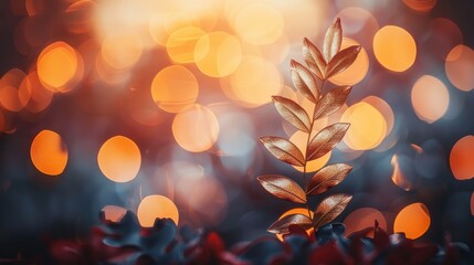 Wall Mural -   A tight shot of a plant against a softly blurred background, illuminated by lights behind