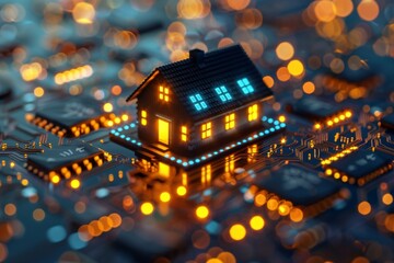 Poster - A visionary concept of a smart home with glowing windows integrated on a printed circuit board