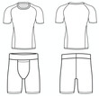 A set of technical  drawings of a men's sports sweatshirt and rash guard. Vector template of male rash guard front and back view vector design