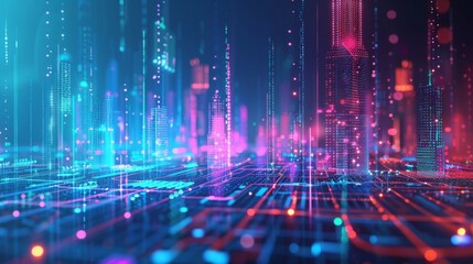 Poster - Big data connection technology. Cityscape telecommunication and communication network concept.