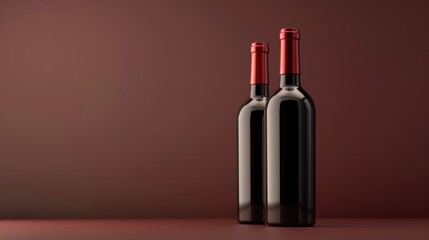 Two bottles of red wine on a dark red background. AIG51A.