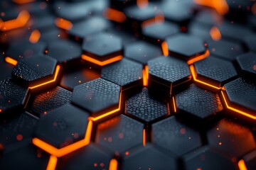 Poster - An intricate hexagonal pattern lights up with a vibrant red glow that emphasizes the fine structures