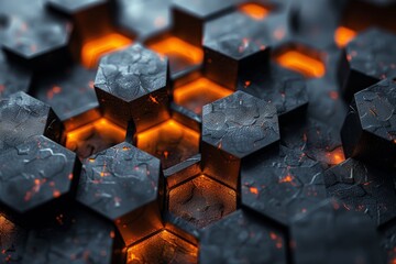 Poster - A textured surface formed of hexagons, casting an ambient orange light, suggests a futuristic concept
