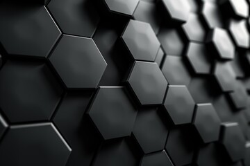 Poster - An abstract image of a sleek black hexagonal 3D pattern that exudes a sense of modernity and precision