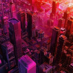 Wall Mural - Neon mega city capital towers with futuristic technology background.