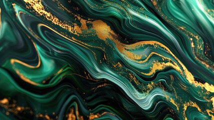 Wall Mural - The abstract picture of the two colours of gold and green colours that has been created form of the waving shiny smooth satin fabric that curved and bend around this beauty abstract picture. AIGX01.