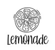 Lemonade. Word typography design. Black text - lemonade on white background. Summer fresh juice drink. Vector lemonade illustration. Hand lettering for poster, label, logo, sign.