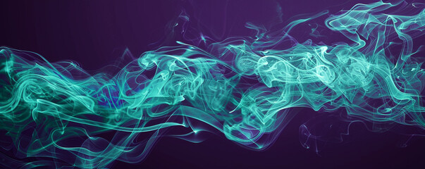 Wall Mural - Pale turquoise smoke abstract background drifts languidly over a dark purple background.