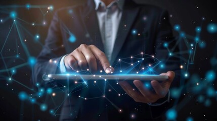Aufkleber - Customer Relationship Management, Businessman use tablet with global structure customer network technology, Data exchanges development. customer service, social media. digital marketing online.