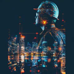 Aufkleber - Digital world smart city, engineer working with digital technology security control power energy and sustainable resource environment