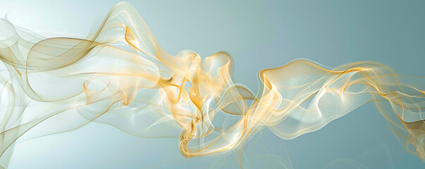 Wall Mural - Soft gold smoke abstract background against a pale blue background, delicate and fine.