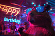 Stylish capybara at a neon party.  Dressed in style