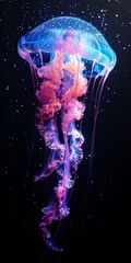 Majestic Glowing Jellyfish Swimming in Deep Ocean Waters, Illuminated Vividly Underwater