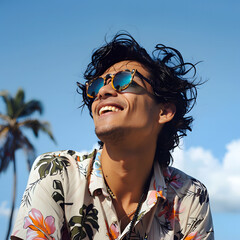 Young man smiling on sunny day.