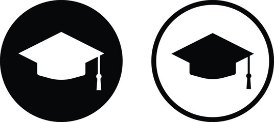 Poster - Graduation cap icon set in two styles isolated on white background . Academic cap icon vector
