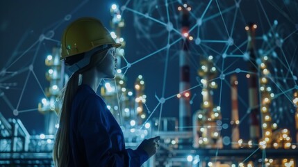 Fototapete - industry and Internet of Things concept. modern factory buildings.