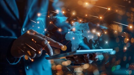 Fototapete - Innovation technology digital future of logistics freight transportation import export concept, Manager using tablet control online tracking