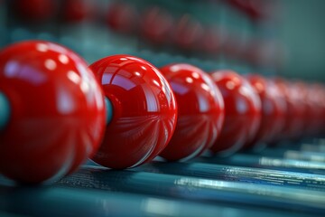 Poster - Close-up of a row of glossy, red spheres displaying concepts of uniformity and precision
