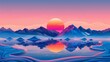 Vibrant digital art of surreal sunset mountainscape