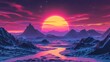 Surreal alien sunrise over an exotic terrain