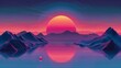 Surreal neon sunset over digital landscape