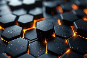 Poster - Detailed image of hexagonal shapes with blue ambient lighting and water droplets on the surface
