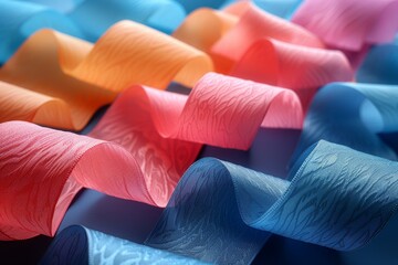 Poster - Abstract bright textured waves of orange and blue undulating on a calming blue background
