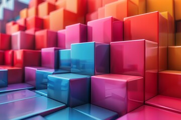 Poster - Image features an orderly arrangement of colored cubes creating a visually striking abstract pattern with a vibrant palette