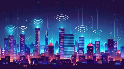 Fototapete - Modern city with wireless network connection concept