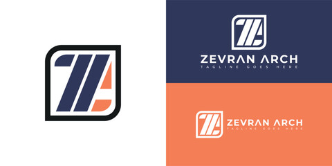 Wall Mural - Abstract initial black square letter ZA or AZ logo in orange-blue color isolated on multiple background colors. The logo is suitable for construction company icon logo design inspiration templates.