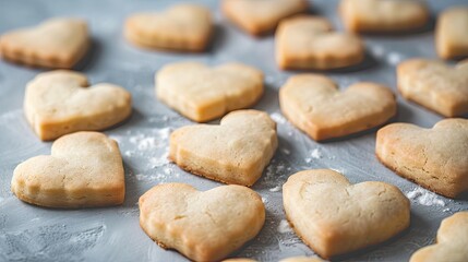 Poster - Heart shaped shortbread cookies placed on a soft grey backdrop are a delightful homemade gift idea perfect for occasions like Mother s Day International Women s Day or Valentine s Day