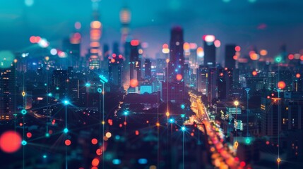 Fototapete - Modern city with wireless network connection concept