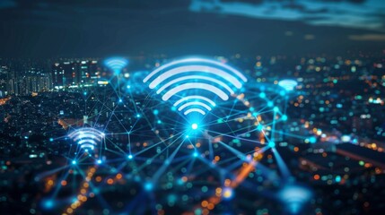 Fototapete - Modern city with wireless network connection concept